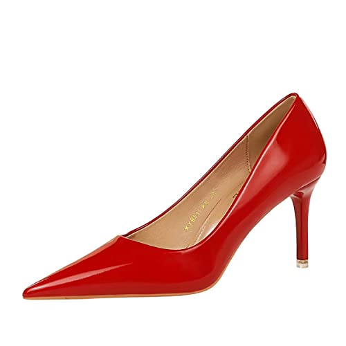 JOEupin Klassische Damen-Pumps mit spitzem Zehenbereich, 7,6 cm, geschlossene Zehenpartie, Stiletto, High Heel, Schuhe H005, rot, 40 EU von JOEupin