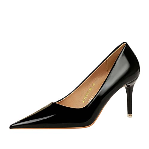 JOEupin Klassische Damen-Pumps mit spitzem Zehenbereich, 7,6 cm, geschlossene Zehenpartie, Stiletto, High Heel, Schuhe H005, schwarz, 37.5 EU von JOEupin