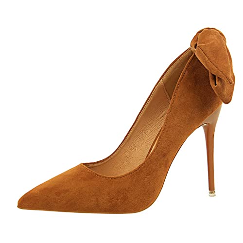 JOEupin Lässige Damen-Pumps mit geschlossenem Zehenbereich, spitzer Zehenbereich, Riemchen, Stiletto-Absatz, Pumps für Abendparty, camel, 4 US von JOEupin