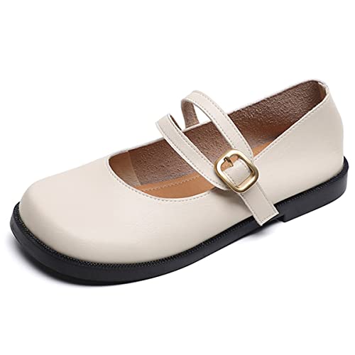 JOEupin Mary Jane flache Schuhe für Damen, elegant, bequem, runde Zehenpartie, zum Reinschlüpfen, Ballerinas, aprikose, 39 EU von JOEupin