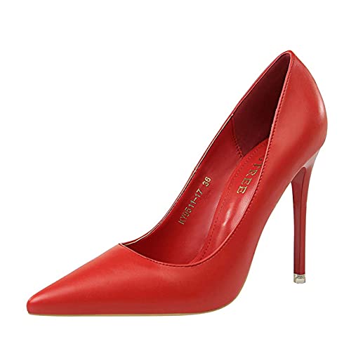 JOEupin Modische Damen-Pumps mit spitzem Zehenbereich, hoher Absatz, sexy, zum Reinschlüpfen, Stiletto-Party-Schuhe, rot, 39 EU von JOEupin