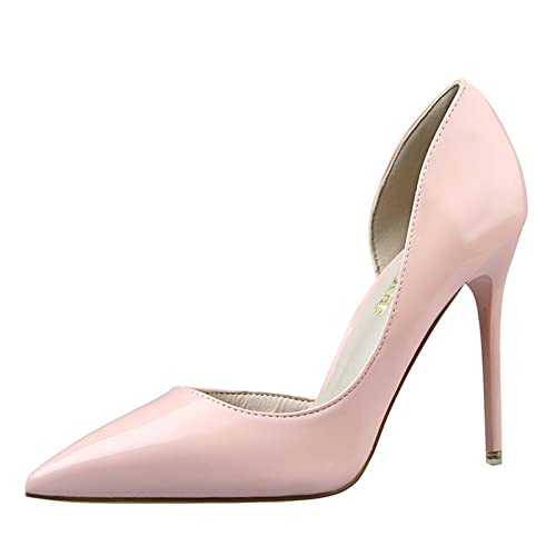 JOEupin Pumps for Woman, Lady's High Heels Dekolleté mit Spitze aus Lack für Dress Party, Pink, 36 EU von JOEupin