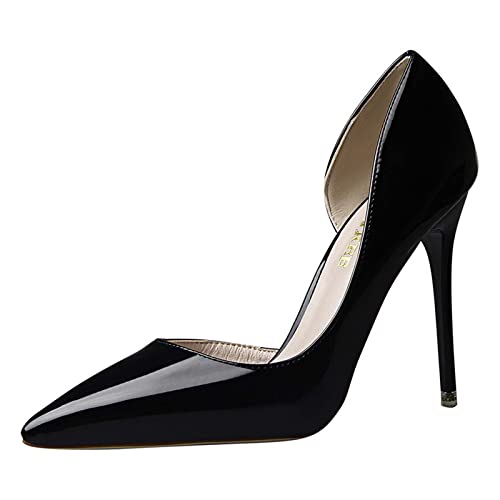 JOEupin Pumps for Woman, Lady's High Heels Dekolleté mit Spitze aus Lack für Dress Party, Schwarz , 37 EU von JOEupin