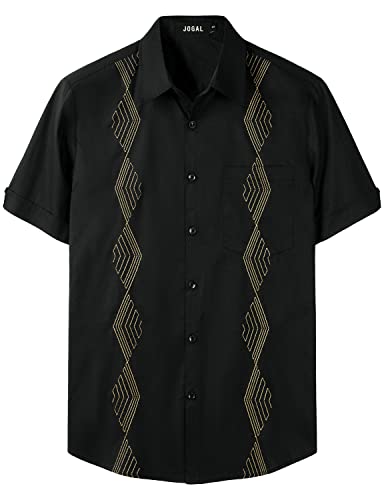 JOGAL Herren Baumwolle Hemd Kurzarm Sommerhemd Freizeithemd Regular Fit Hemden Schwarz 3X-Large von JOGAL