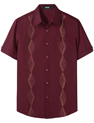 JOGAL Herren Baumwolle Hemd Kurzarm Sommerhemd Freizeithemd Regular Fit Hemden Weinrot X-Large von JOGAL