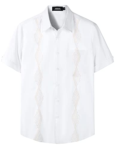 JOGAL Herren Baumwolle Hemd Kurzarm Sommerhemd Freizeithemd Regular Fit Hemden Weiß X-Large von JOGAL