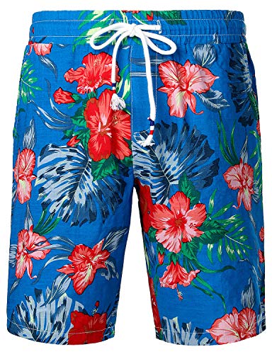 JOGAL Herren Blumen Feizeit Baumwolle Hawaii Shorts (See Blau, XXX-Large) von JOGAL