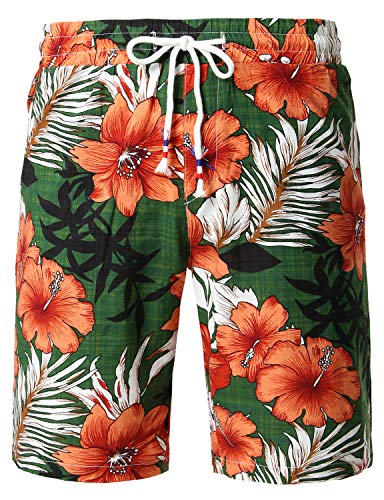 JOGAL Herren Blumen Feizeit Baumwolle Hawaii Shorts Large A336 Grün von JOGAL