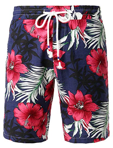 JOGAL Herren Blumen Feizeit Baumwolle Hawaii Shorts Large A336 Navy von JOGAL