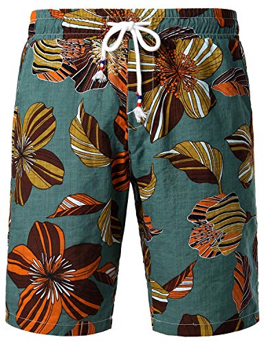 JOGAL Herren Blumen Feizeit Baumwolle Hawaii Shorts Medium A336 GrünVintage von JOGAL