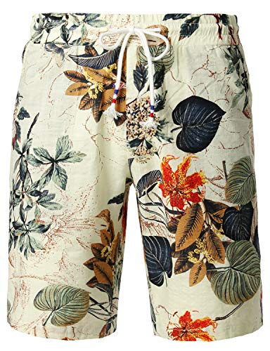 JOGAL Herren Blumen Feizeit Baumwolle Hawaii Shorts X-Large A336 Weiß von JOGAL