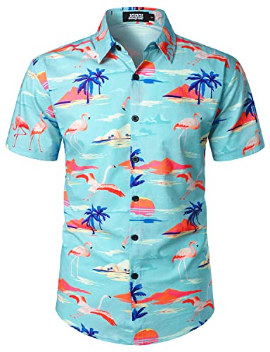 JOGAL Herren Blumen Hawaii Hemd Kurzarm Freizeit Baumwolle Sommer Strand Hemd Groß Blau Insel von JOGAL