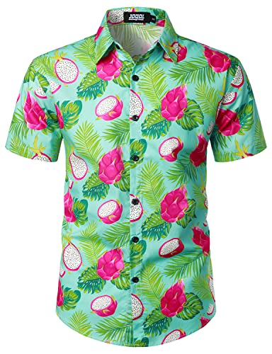 JOGAL Herren Blumen Hawaii Hemd Kurzarm Freizeit Baumwolle Sommer Strand Hemd Grün Rot X-Large von JOGAL