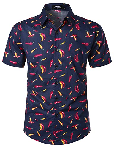 JOGAL Herren Blumen Hawaii Hemd Kurzarm Freizeit Baumwolle Sommer Strand Hemd Marine Pfeffer Klein von JOGAL