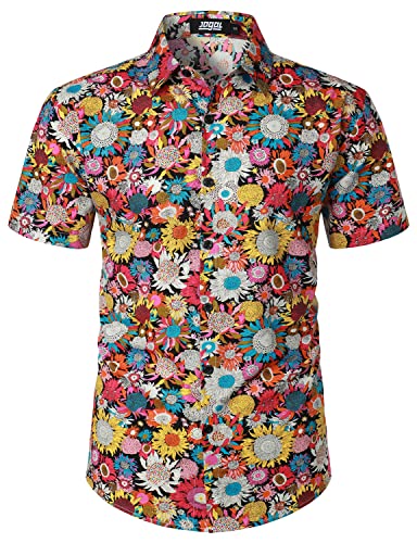 JOGAL Herren Blumen Hawaii Hemd Kurzarm Freizeit Baumwolle Sommer Strand Hemd XX-Large Mehrfarbig Daisy von JOGAL