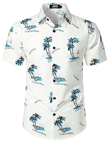 JOGAL Herren Blumen Hawaii Hemd Kurzarm Freizeit Baumwolle Sommer Strand Hemd XXX-Large Weiß Baum von JOGAL