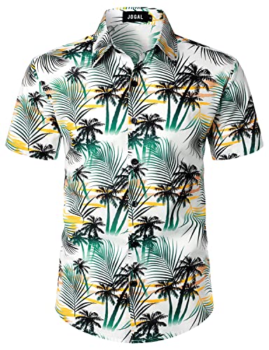 JOGAL Herren Blumen Kurzarm Baumwolle Hawaii Hemd Weißes CocoLeaf XX-Large von JOGAL