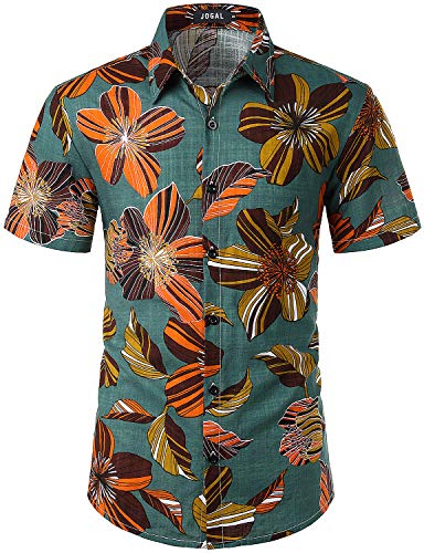 JOGAL Herren Casual Floral Blumenmuster Kurzarm Hawaiihemd 3X-Large GreenVintage von JOGAL