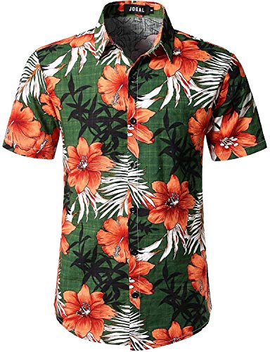 JOGAL Herren Casual Floral Blumenmuster Kurzarm Hawaiihemd 3X-Large Grün von JOGAL