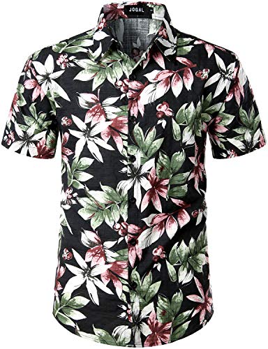 JOGAL Herren Casual Floral Blumenmuster Kurzarm Hawaiihemd 3X-Large Rosa von JOGAL