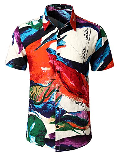 JOGAL Herren Casual Floral Blumenmuster Kurzarm Hawaiihemd Medium Mehrfarbig von JOGAL