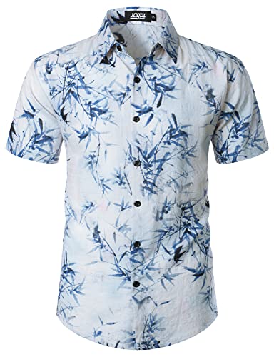 JOGAL Herren Casual Floral Blumenmuster Kurzarm Hawaiihemd Sommer Strandhemd Blau Bambus Groß von JOGAL