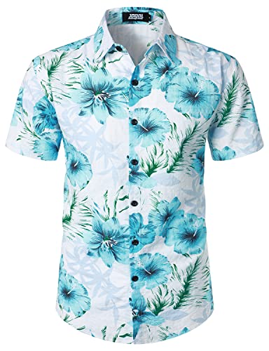JOGAL Herren Casual Floral Blumenmuster Kurzarm Hawaiihemd Sommer Strandhemd Frisch Blau X-Large von JOGAL
