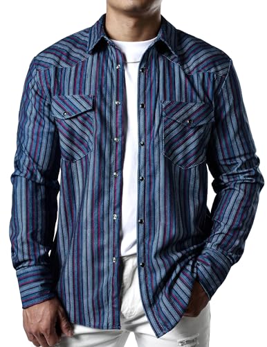 JOGAL Herren Cord Hemd Langarm Hemdjacke Regular Fit Gestreiftes Casual Faltenfrei Hemd Button Down Business Freizeithemd BlauMulti Klein JOGAL Herren Cord Hemd Langarm Hemdjacke Regular Fit Gestreiftes Casual Faltenfrei Hemd Button Down Business Freizeithemd BlauMulti Klein von JOGAL