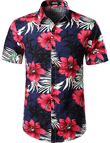 JOGAL Herren Casual Floral Blumenmuster Kurzarm Hawaiihemd 3X-Large Navy von JOGAL