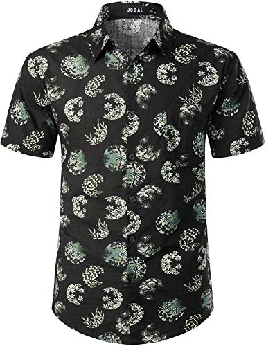 JOGAL Herren Hawaii Hemd Männer Kurzarm Regular Fit Sommer Freizeithemd 3X-Large Schwarz von JOGAL