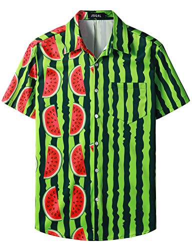 JOGAL Herren Funky Flamingo Hawaiihemd Kurzarm Freizeithemd Blumenmuster Sommerhemd Grüne Wassermelone X-Large von JOGAL