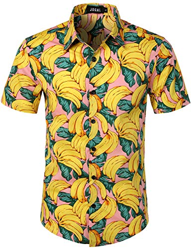 JOGAL Herren Funky Fruit Shirt Kurzarm Hawaiihemd Medium RosaBanana von JOGAL