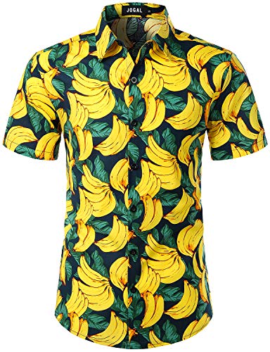 JOGAL Herren Funky Fruit Shirts Kurzarm Hawaiihemd 3X-Large Grün Gelb von JOGAL