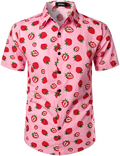 JOGAL Herren Funky Fruit Shirts Kurzarm Hawaiihemd 3X-Large Rosa Erdbeere von JOGAL