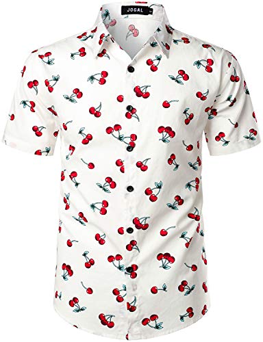 JOGAL Herren Funky Fruit Shirts Kurzarm Hawaiihemd 3X-Large Weiß Rot von JOGAL