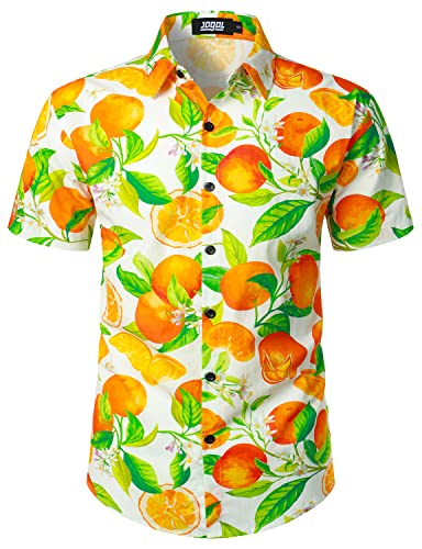 JOGAL Herren Funky Fruit Shirts Kurzarm Hawaiihemd Aloha Freizeit Hemd X-Large Orange von JOGAL