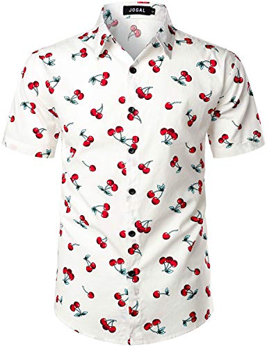 JOGAL Herren Funky Fruit Shirts Kurzarm Hawaiihemd Large Weiß Rot von JOGAL