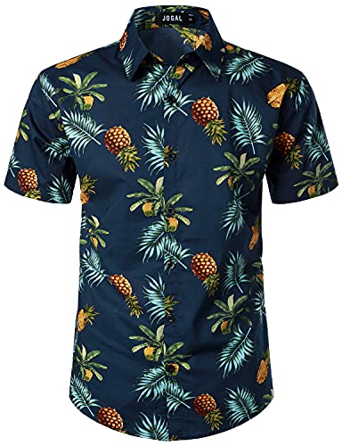 JOGAL Herren Funky Fruit Shirts Kurzarm Hawaiihemd Marineblaues Ananasblatt 3X-Large von JOGAL
