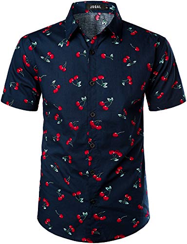 JOGAL Herren Funky Fruit Shirts Kurzarm Hawaiihemd Small Schwarzblau Rot von JOGAL