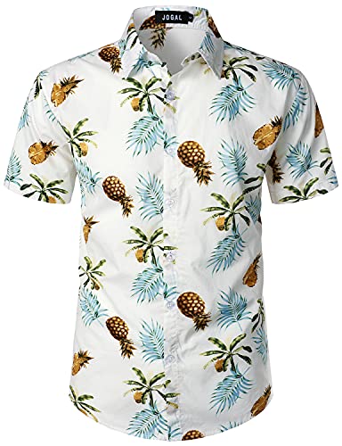 JOGAL Herren Funky Fruit Shirts Kurzarm Hawaiihemd Weiße Ananasblatt 3X-Large von JOGAL