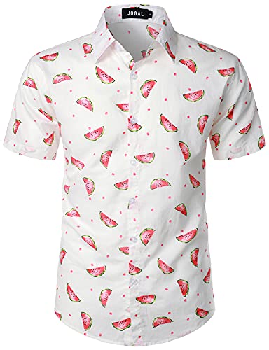 JOGAL Herren Funky Fruit Shirts Kurzarm Hawaiihemd Weiße Wassermelone X-Large von JOGAL