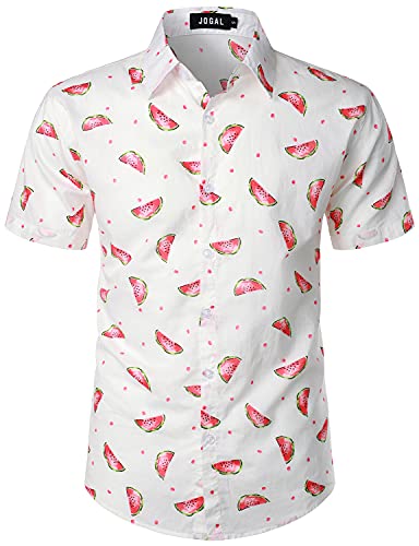 JOGAL Herren Funky Fruit Shirts Kurzarm Hawaiihemd Weiße Wassermelone XX-Large von JOGAL