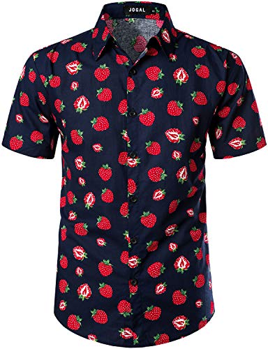 JOGAL Herren Funky Fruit Shirts Kurzarm Hawaiihemd XX-Large Schwarzblau Rosa von JOGAL