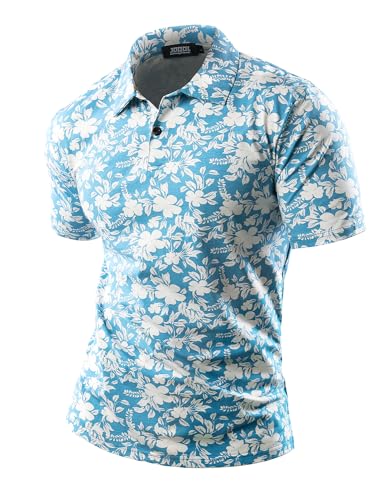 JOGAL Herren Golf Poloshirts Kurzarm Floral Sommer Freizeithemd Regular Fit Sport Outdoor Polo Tshirt Blau Klein von JOGAL