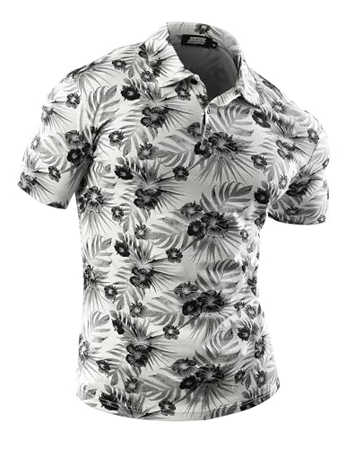 JOGAL Herren Golf Poloshirts Kurzarm Floral Sommer Freizeithemd Regular Fit Sport Outdoor Polo Tshirt Grau Groß von JOGAL