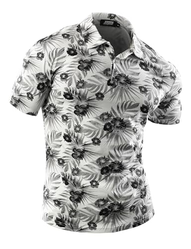 JOGAL Herren Golf Poloshirts Kurzarm Floral Sommer Freizeithemd Regular Fit Sport Outdoor Polo Tshirt Grau Mittel von JOGAL