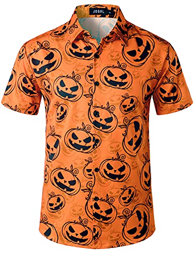 JOGAL Herren Halloween Kostüm Kurzarm Lustig Kürbis Druck Hemd Kürbis X-Large von JOGAL