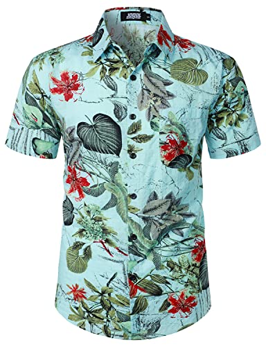 JOGAL Herren Hawaii Hemd Männer Kurzarm Regular Fit Sommer Freizeithemd Blau 3X-Large von JOGAL