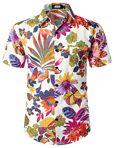 JOGAL Herren Hawaii Hemd Männer Kurzarm Regular Fit Sommer Freizeithemd Mehrfarbig Weiß XX-Large von JOGAL