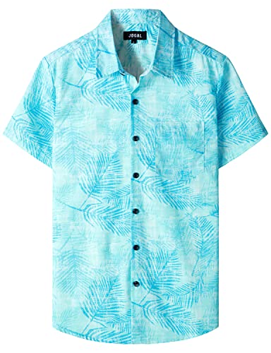 JOGAL Herren Hawaii Hemd mit Tasche Männer Kurzarm Freizeithemd Sommer Lässig Strand Outfit Hellblau XL von JOGAL